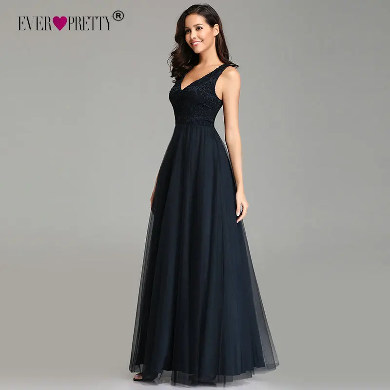 Elegant Navy Blue Evening Dresses Long Ever Pretty EZ07644NB Sexy Cheap A-line Sleeveless V-neck Tulle Lace Back Robe De Soiree Elegant Navy Blue Evening Dresses Long Ever Pretty EZ07644NB Sexy Cheap A-line Sleeveless V-neck Tulle Lace Back Robe De Soiree
