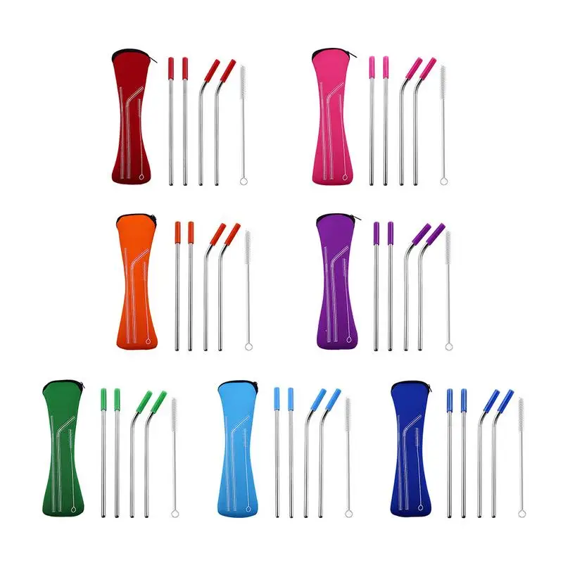 

5Pcs 304 Stainless Steel Drinking Metal Straw Set Rainbow Multi-Colored Reusable Tumblers Suit with Anti-Scratch Silicone Head