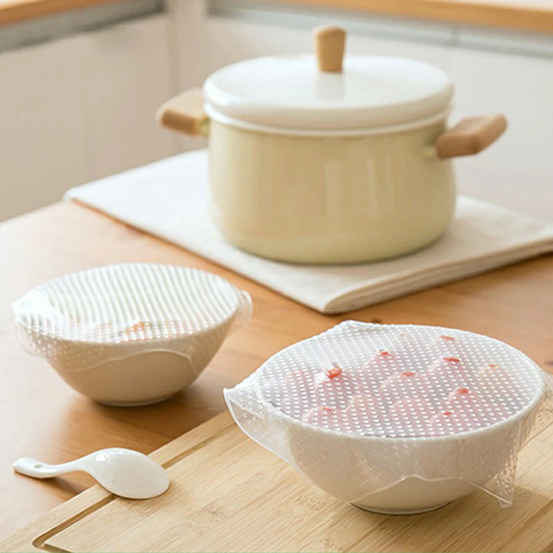 

4Pcs Silicone Food Wraps Seal Cover Multifunctional Reusable Stretch Food Keeping Vacuum Food Container Wrap Kitchen Tool