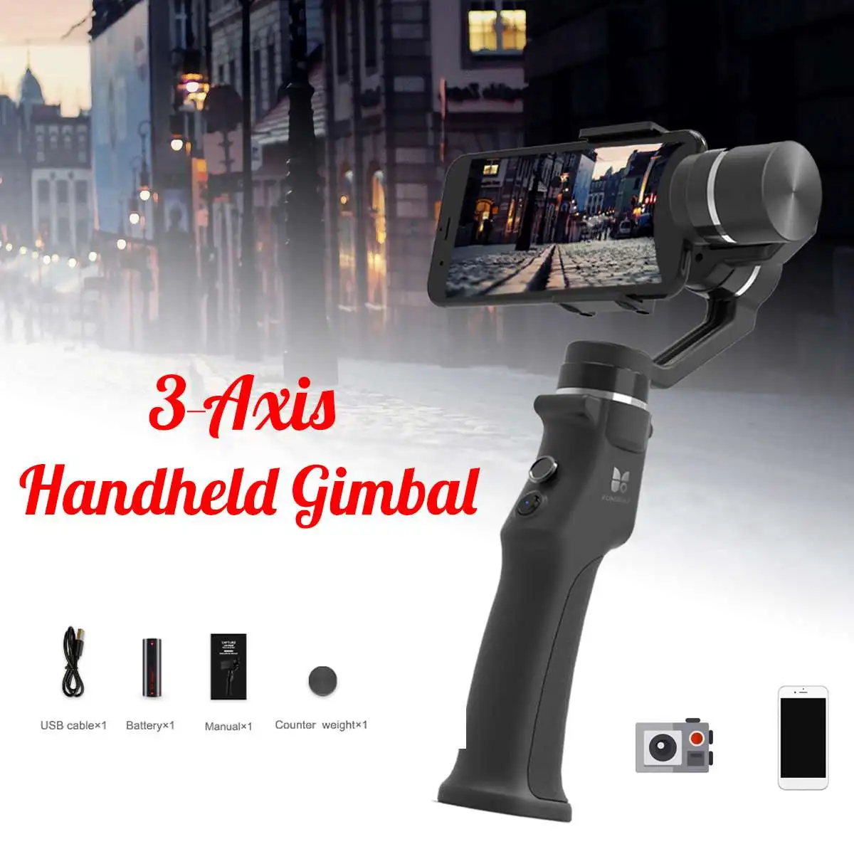 

Funsnap Capture 3-Axis Handheld FPV Gimbal For GoPro SJcam Xiao Yi Camera For Android 4.0 iOS 8.0 Smart Mobile Phone