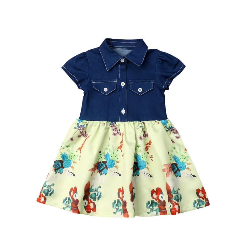 2019 New Summer Toddler Kids Dresses Baby Girl Denim Floral Patchwork Tutu Princess Dress Pageant Party Girls Sundress Clothes | Детская