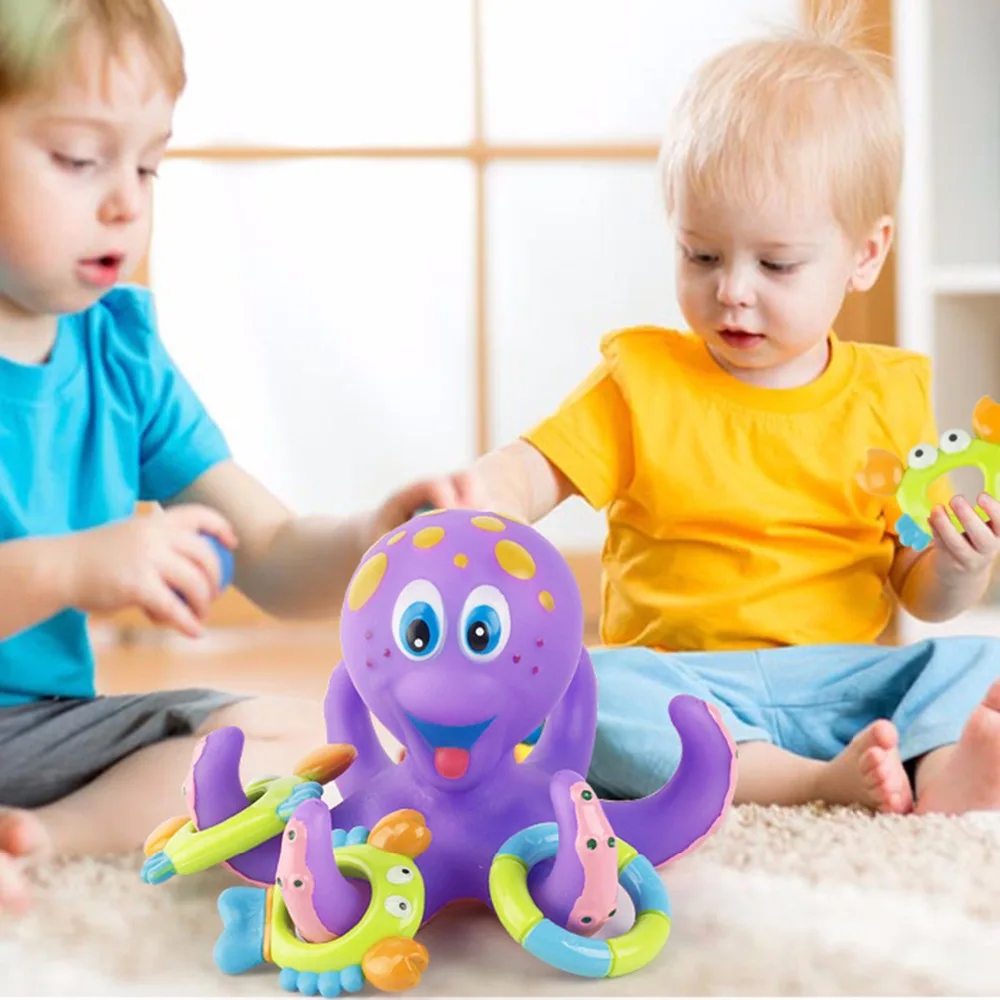 

1pc Octopus Bath Toy Funny Floating Ring Toss Game Bathtub Children Baby Bathing Water Educational Toys for Kids Baby Children