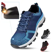 Для мужчин; дышащая защитная обувь Сталь носком Punture доказательство рабочие ботинки синий и красный цвета серый