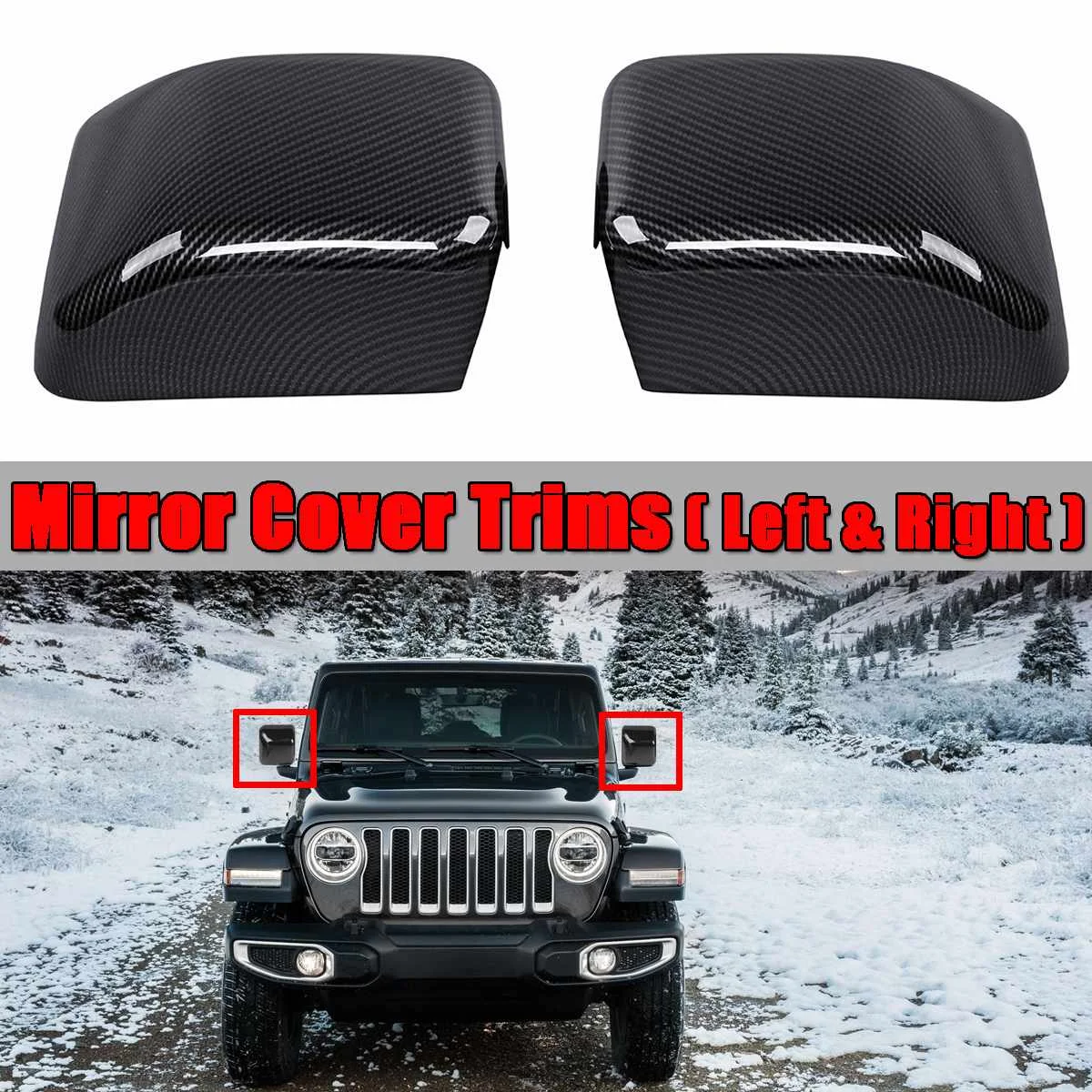 

For Jeep For Wrangler JL 2018 New A Pair Carbon Fiber Look Car Side Wing Rearview Mirror Cover Caps Trims Rearview Mirror Cover