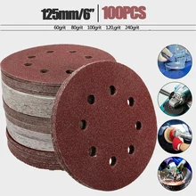 100pcs 125mm 60 80 100 120 240 Grit Round Shape Sanding Discs Buffing Sheet Sandpaper 8 Hole Sander Polishing Pad Each of 20