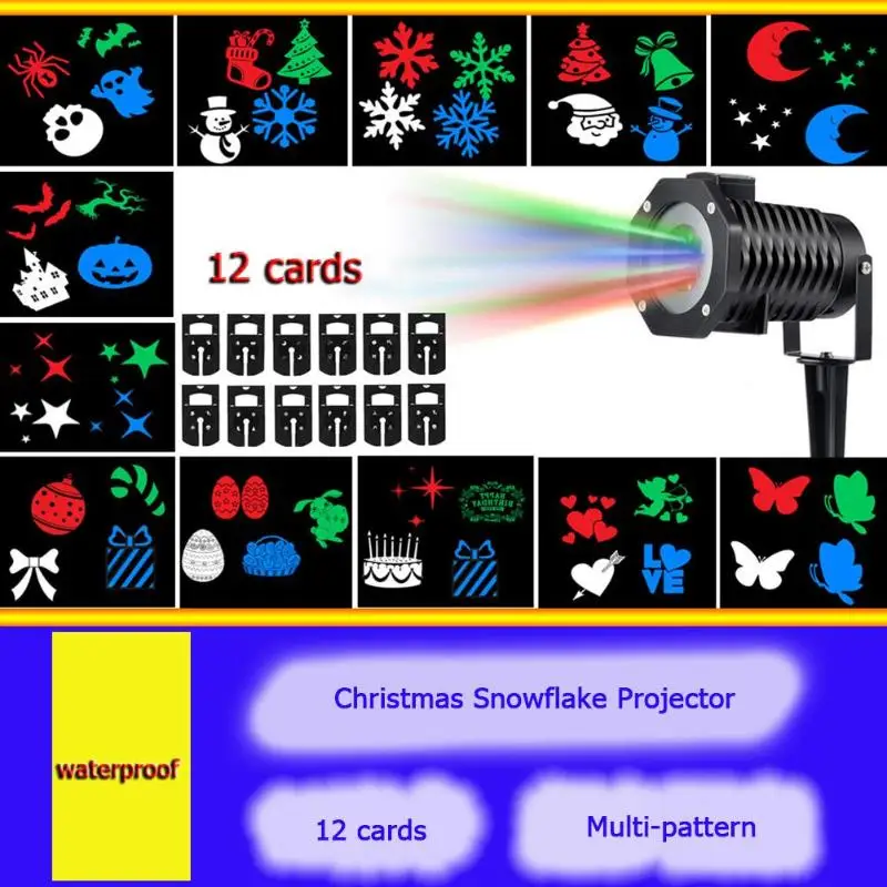 

Outdoor LED Fairy Light Projection Christmas Snow Laser Projector 12 Film Cards Holidays Wedding Christmas Decoration For Home