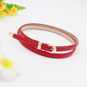 

MISSKY Sweetness Women Faux Leather Belts Candy Color Thin Skinny Waistband Adjustable Belt