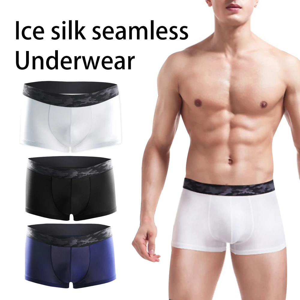 

Men's Ultra-thin Breathable Ice Silk Translucent Boxer Shorts Men's U Convex Underwear Elastic Belt Flat Edging Men's Underwear