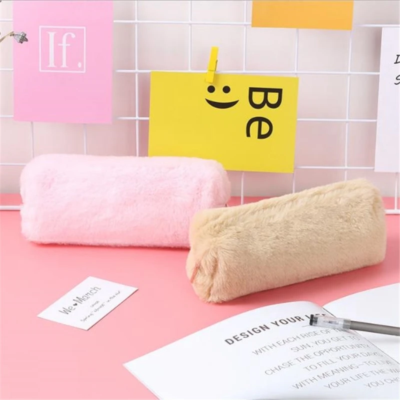 Однотонный плюшевый чехол карандаш Kawaii пенал s Bag для канцтоваров школьный Чехол