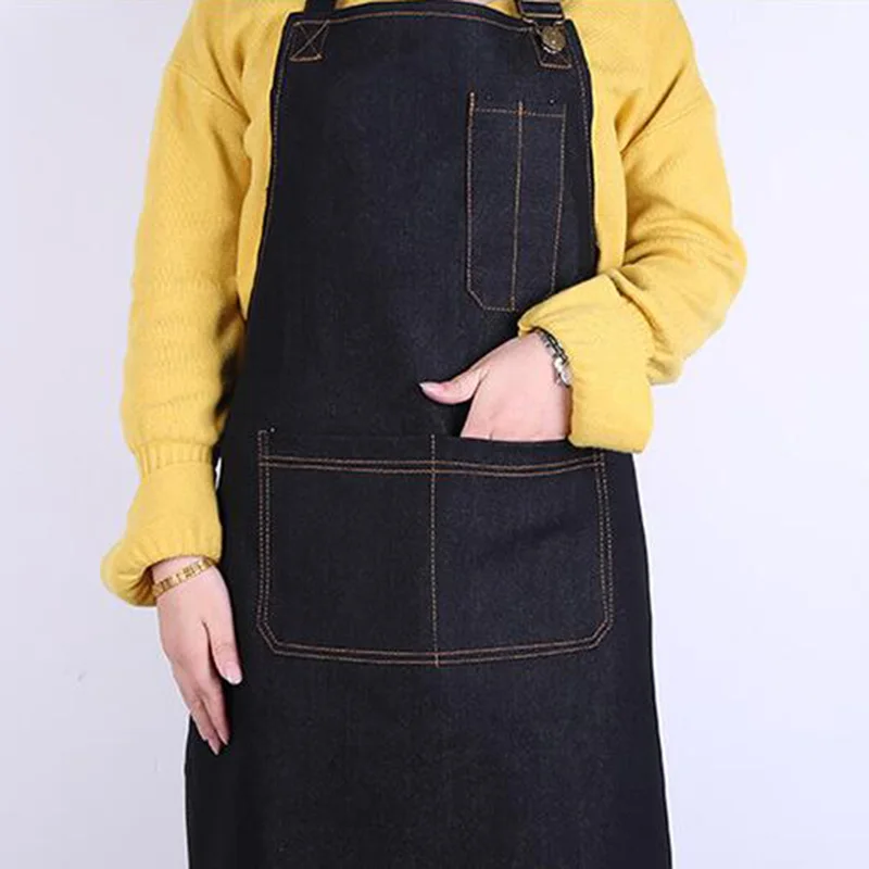 

Man Women Denim Bib Apron With Pocket Strap Barber Florist Chef Uniform
