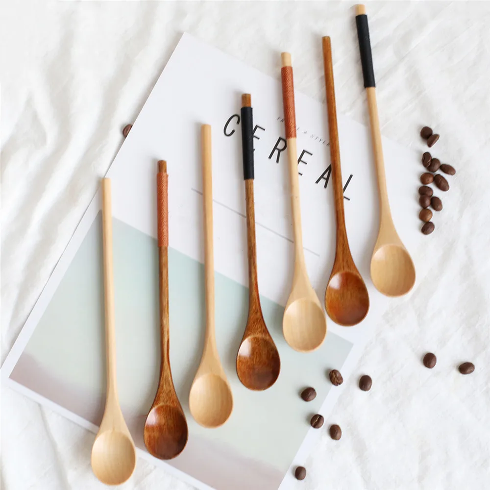 

Wooden Spoons Large Long Handled Spoon Kids Spoon Wood Rice Soup Dessert Spoon Coffee Tea Mixing Tableware 20 X 2.8X 1 cm