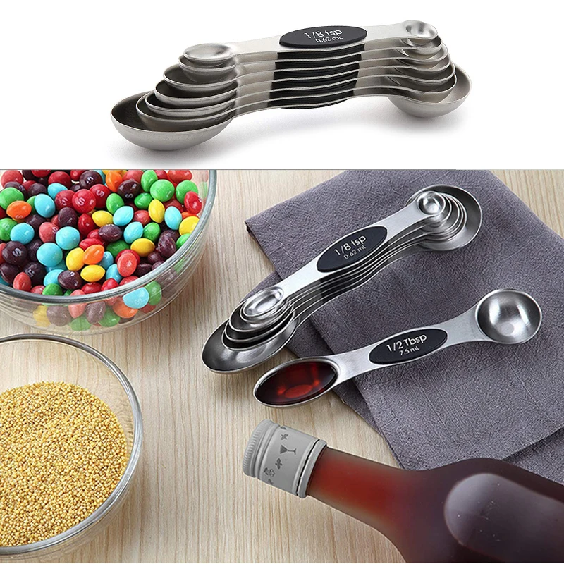 

7Pcs/set Chef Magnetic Measuring Spoons Set Stainless Steel Fit in Spice Jars Measuring Tools Dual Sided Scales for Kitchen Tool