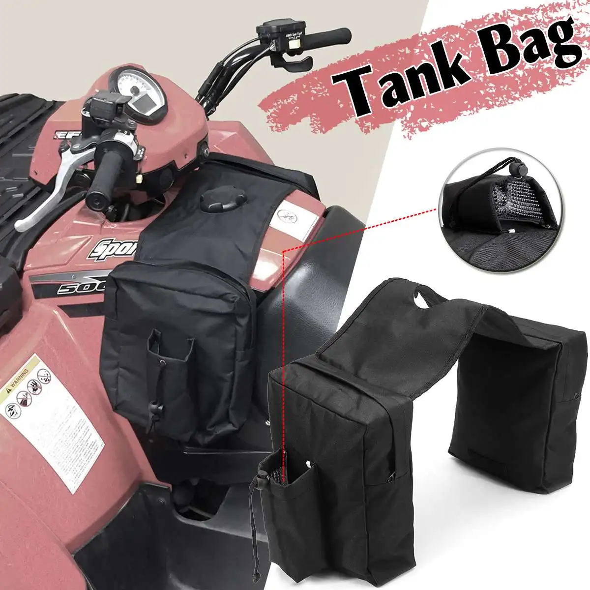 Black 600D Oxford Waterproof Padded Cargo Storage Gas Tank Luggage Saddle Bag For ATV  UTV  Motorcycle Side Bag Accessories