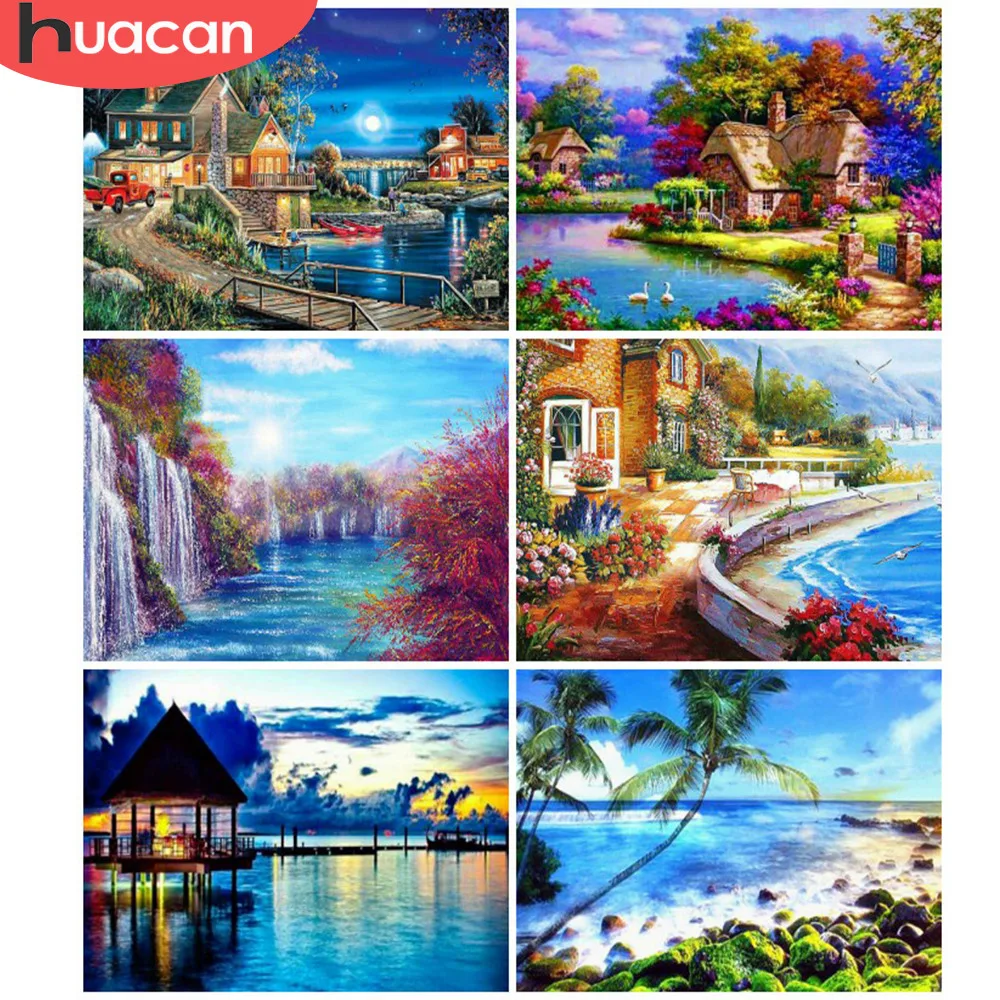 

HUACAN Diamond Painting Full Display Scenery Hobby And Handicraft Diamond Embroidery For Children Plant 5d Diamond Mosaic