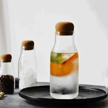 Creative Transparent Glass Water Juice Milk Bottle Clear Heat-resisting Milk Juice Water Glass Bottle with Wooden Stopper 1