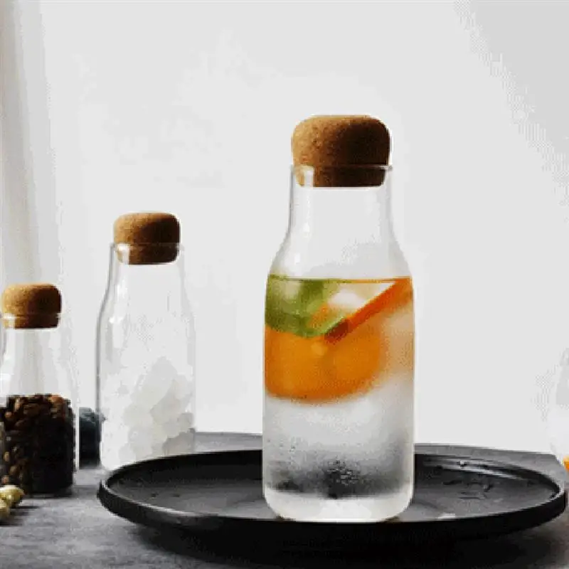 Creative Transparent Glass Water Juice Milk Bottle Clear Heat-resisting Milk Juice Water Glass Bottle with Wooden Stopper