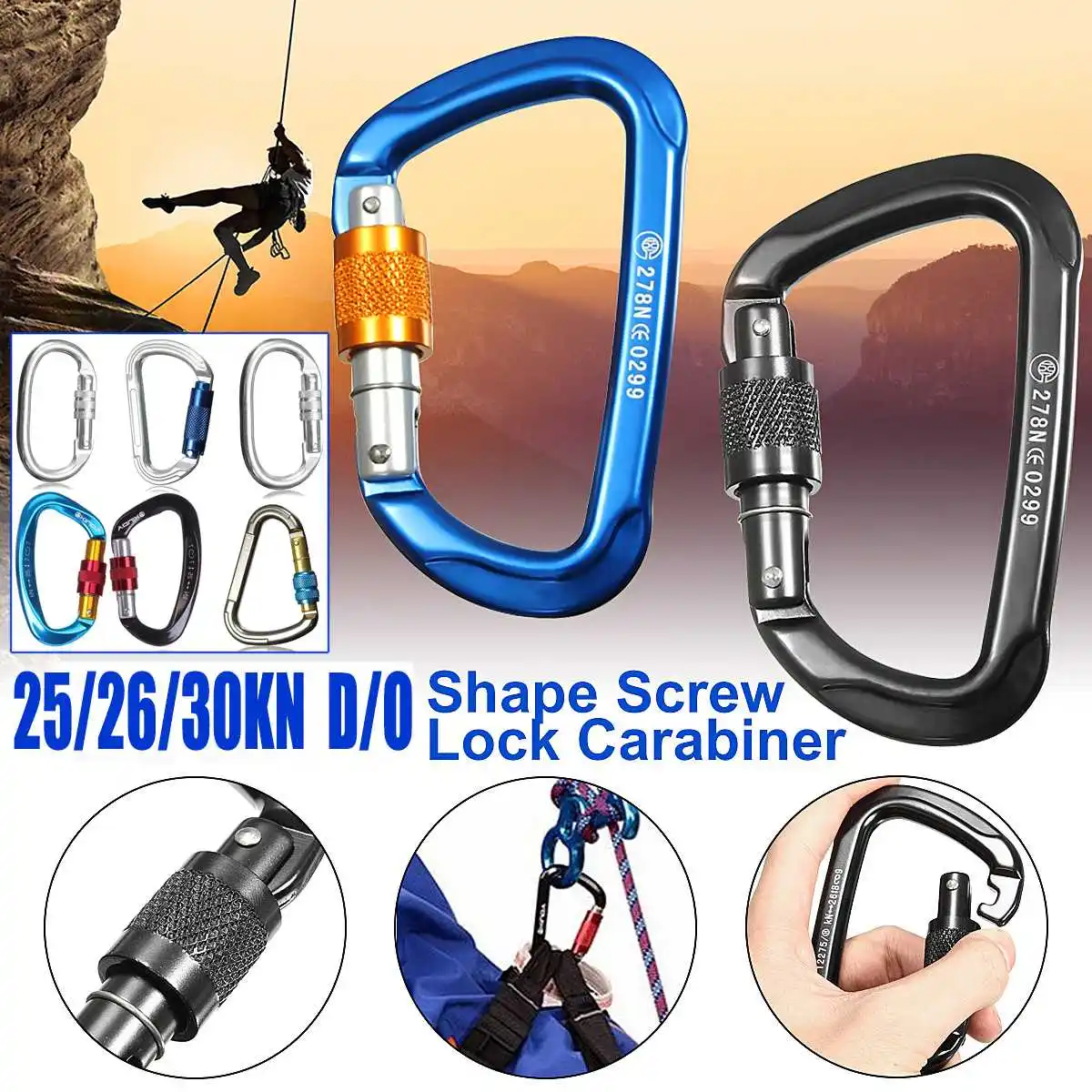 25/26/30KN Carabiner Climbing Equipment Screw Locking Rock Climbing