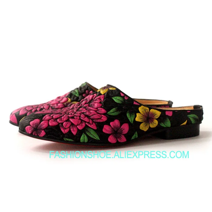 

Three D Print Embroidery Slippers Flat heel Leather Mens Driving Loafers Spring Hot 2019