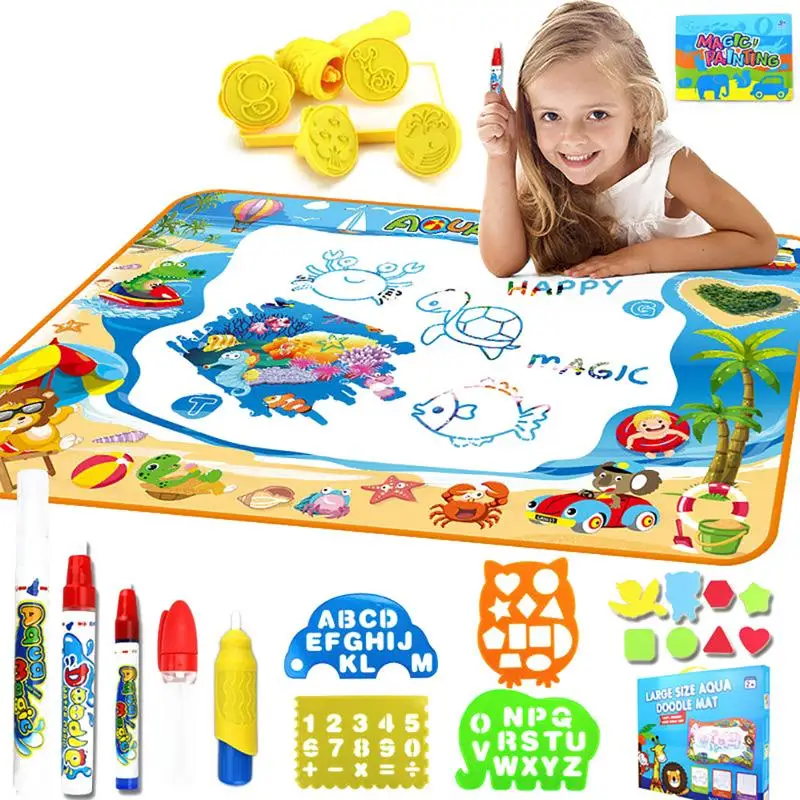 

Graffiti water drawing pad for children with 4 magic pens stencils kids educational toy gift magic painting with toddler