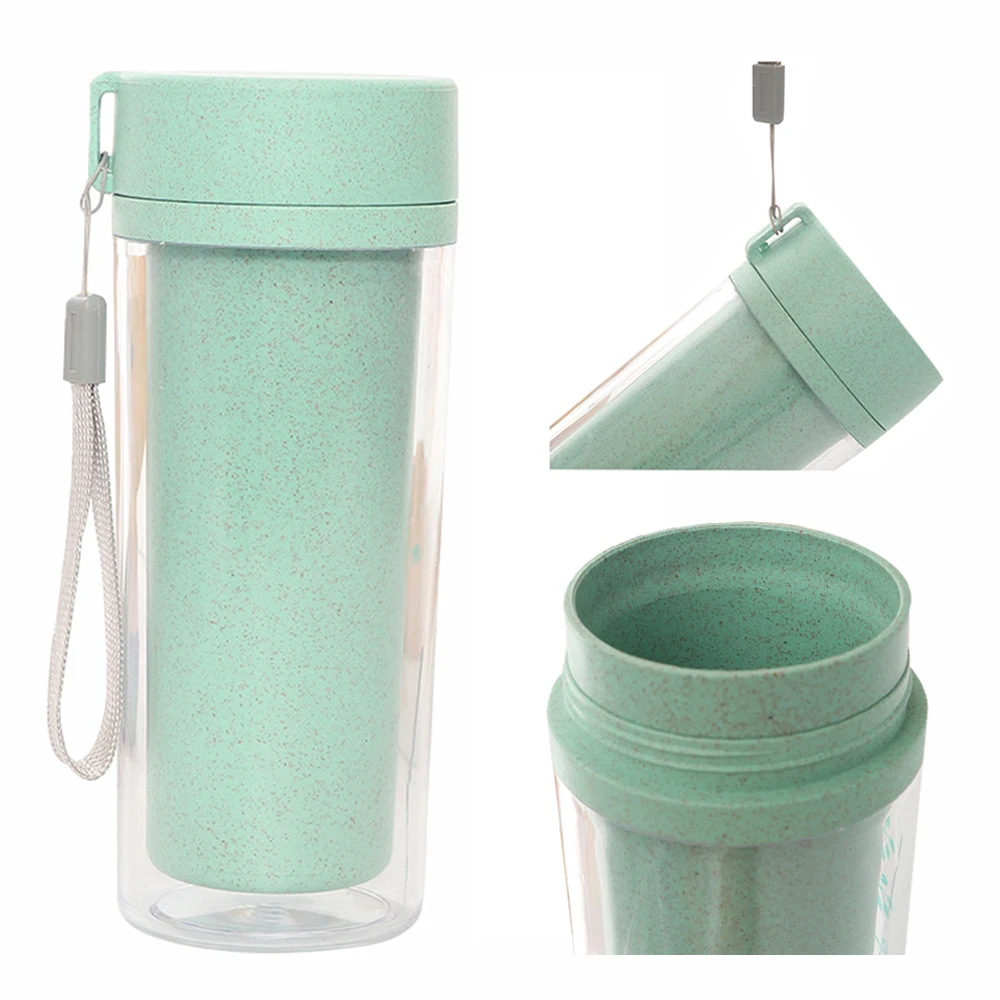 

Double Layer Wheat Straw BPA Free Sports Water Bottle Portable Outdoor School Travel Drink Bottle kitchen bar table supplies