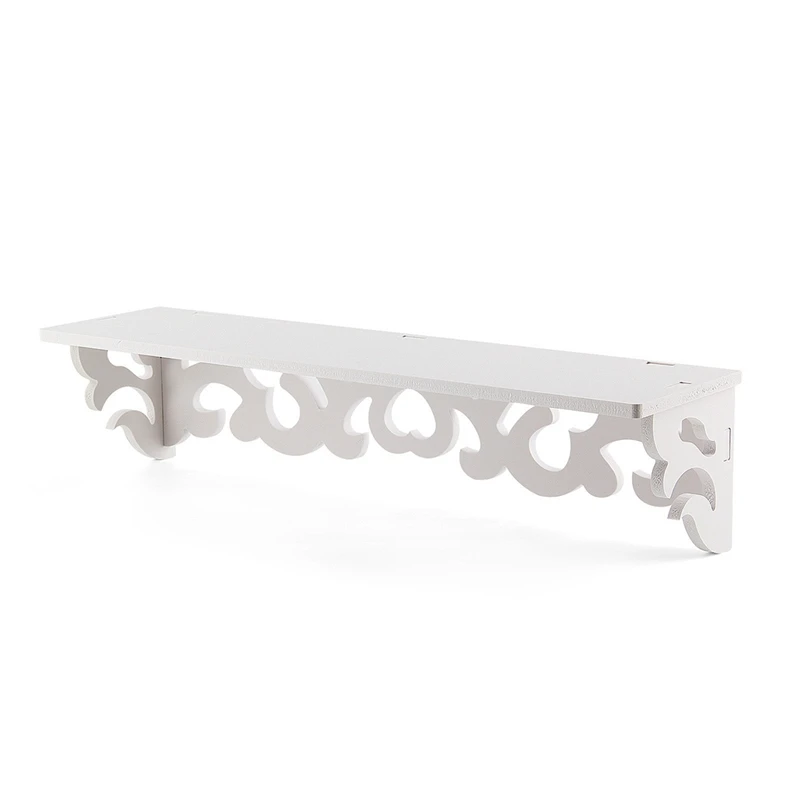 

Set of 2 White Shabby Chic Filigree Style Shelves Cut Out Design Wall Shelf Home