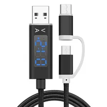 LEORY 2 в 1 type-c/Micro USB кабель для телефона Напряжение тока светодиодный дисплей type-c Micro USB синхронизации зарядный кабель для huawei mate 20