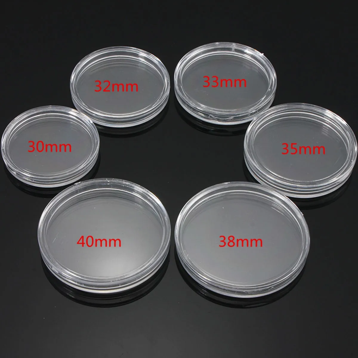 

50pcs Transparent Coin Capsules Crafts Containers Storage Collection Boxes Holders Diameter 30mm 32mm 33mm 35mm 38mm 40mm Round