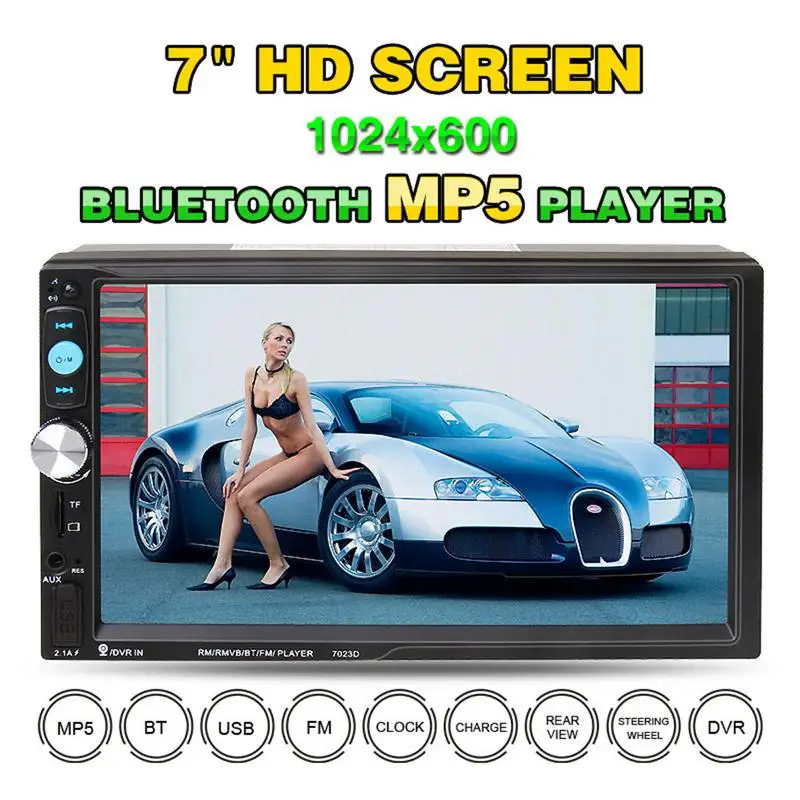 2DIN Bluetooth 7-дюймовый автомобильный MP5 HD плеер 7023D аудио плеер с кард-ридер Радио Стерео Поддержка заднего вида Камера