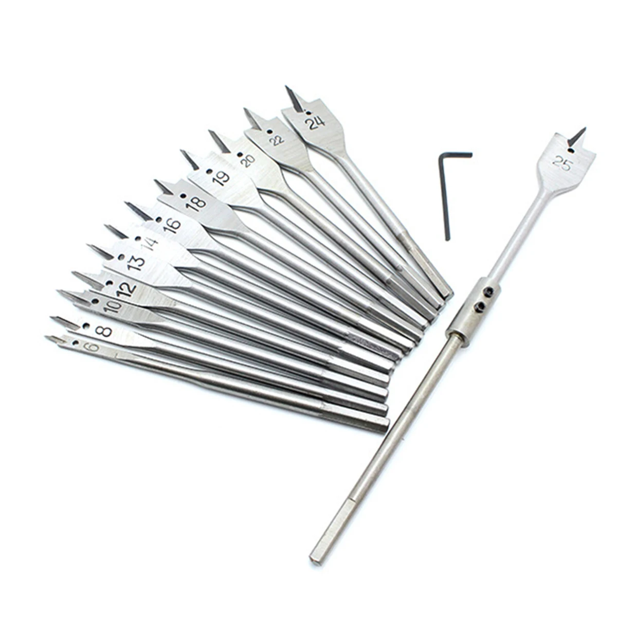 15 in 1 1/4 6 25mm Wood Paddle Spade Bit Set Assortment Flat Carbon