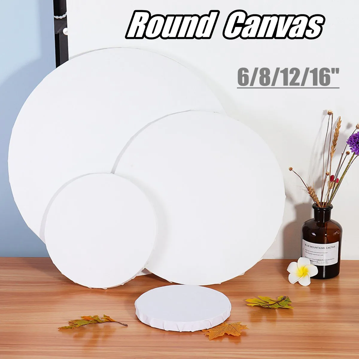 6/8/12/16'' DIY Wooden Frame Blank Round Circle Canvas Boards Acrylic