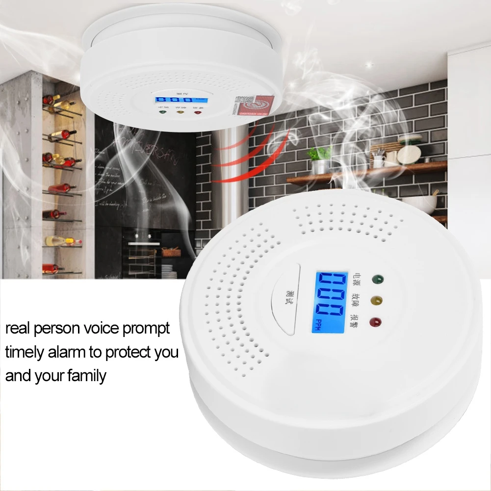 

LCD Display Carbon Monoxide Alarm Detector Voice Type CO Smoke Leakage Warning Sensor 2019 NEW