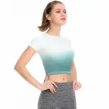 Новые бесшовные градиентные топы Одежда для йоги Женская одежда для фитнеса модная футболка с короткими рукавами