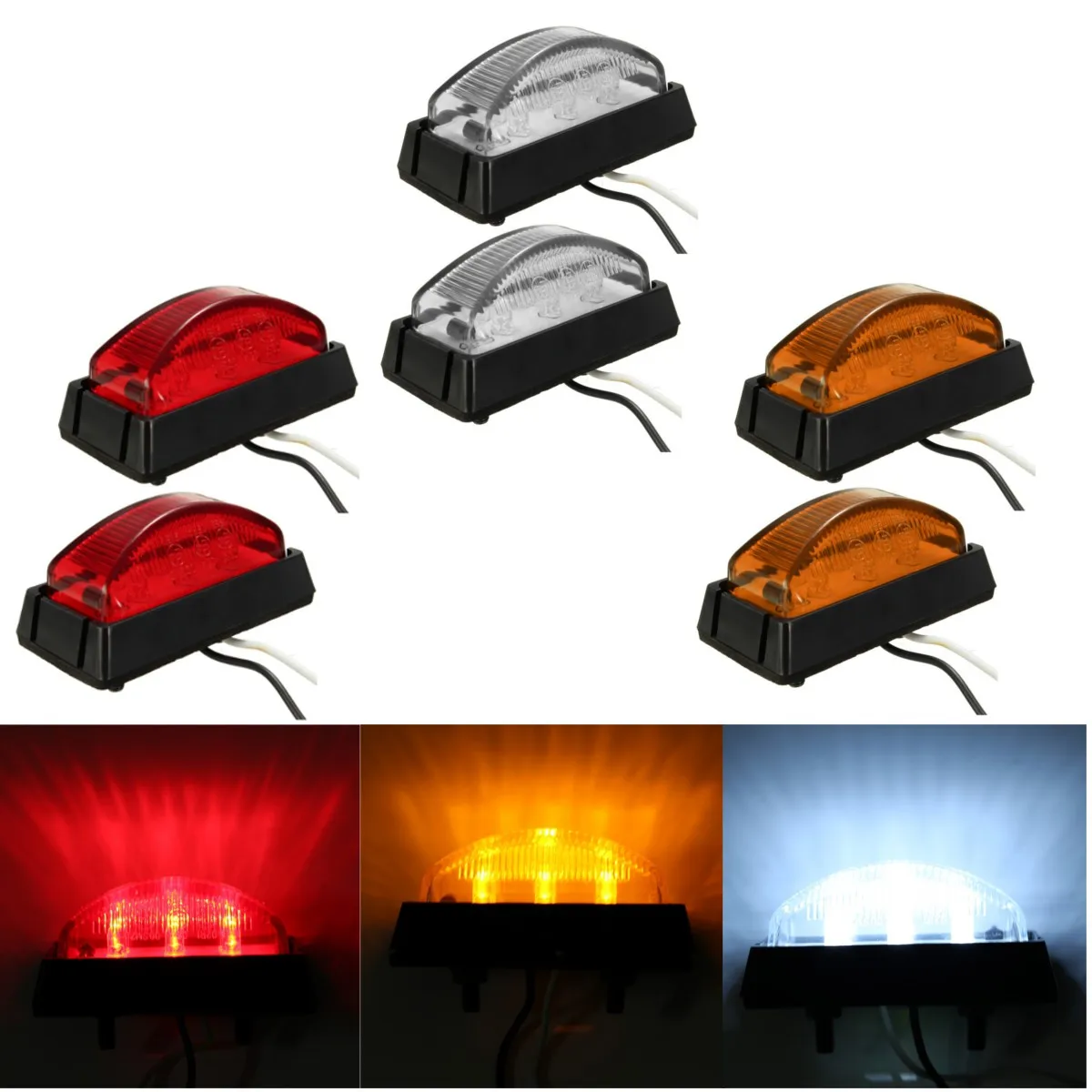 

6 LED Red White Amber 6 LED Clearence Truck Bus Trailer Side Marker Indicators Light Lamp Lorry Caravan 12V 24V E4