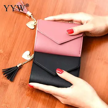 

Small Wallet for Women PU Leather Wallet Bag with Tassel Girls Lady Zipper Coin Purse Mini Pink Black Gray
