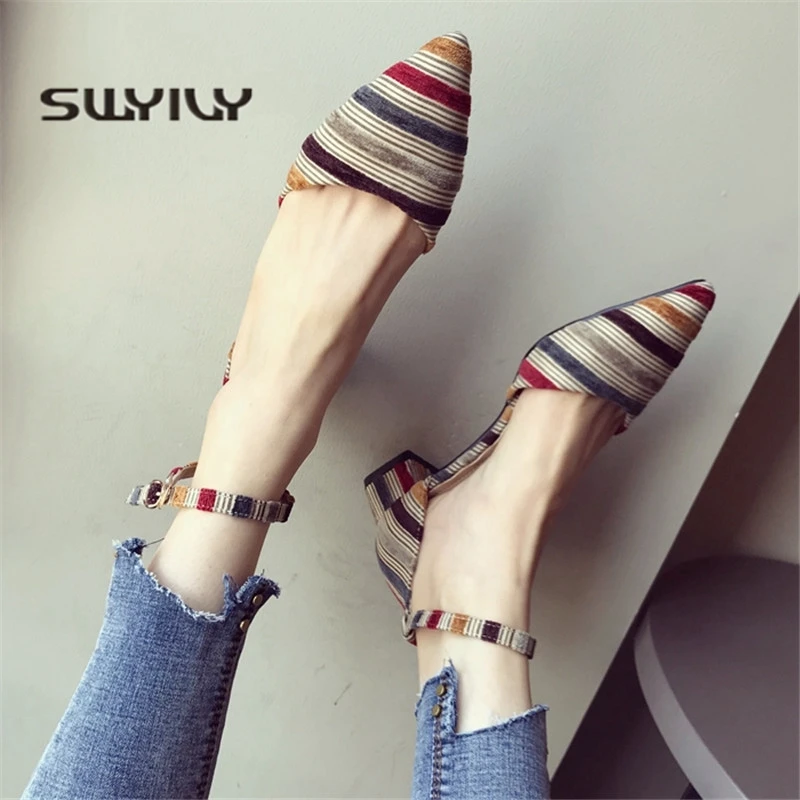 

SWYIVY Women's Pumps Shoes Buckle Strap Block Heels Female 2019 Spring Pointed Closed Toe Slip On Women Shoes Large Size 41