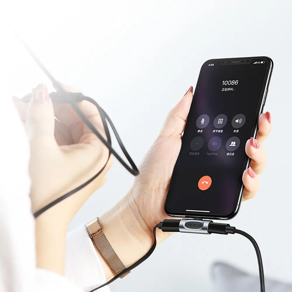 Адаптер Rock OTG для IPhone 11 xs Lightning на 3 5 мм адаптер 2в1 наушников разъем сплиттер