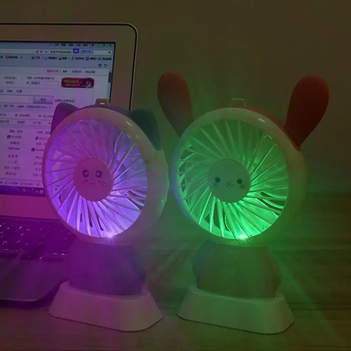 

Cartoon Dharma Bear Exquisite Rabbit USB Fan Rechargeable Handheld LED Cartoon Colorful Nightlight Portable Mini Fan