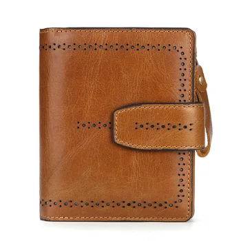 

Hot!! 2018 New Vintage Real Cow Genuine Leather Women Wallets Bifold Women's Wallet Zipper Designer with Coin Purse Pockets