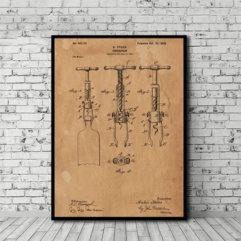

Patent Print of An 1898 Cork Screw Patent Art Print Poster Canvas Print Wall Art Home Decor No Frame