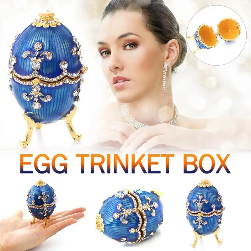 

Russian Faberge Egg Crystal Bejeweled Jewelry Ring Trinket Treasured Storage Box Easter Eggs Collectible Gifts Wedding Display