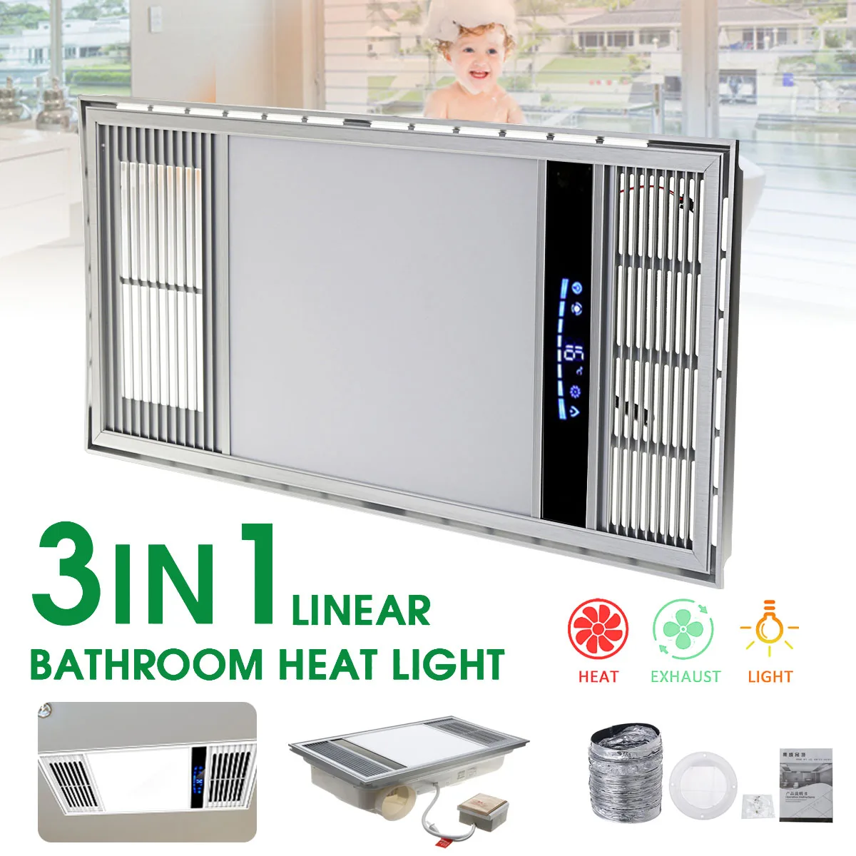 

Home Heater 220V Intelligent Multi-function Smart Warm Integrated Embedded Ceiling Triple Bathroom Heater Electric Thickness