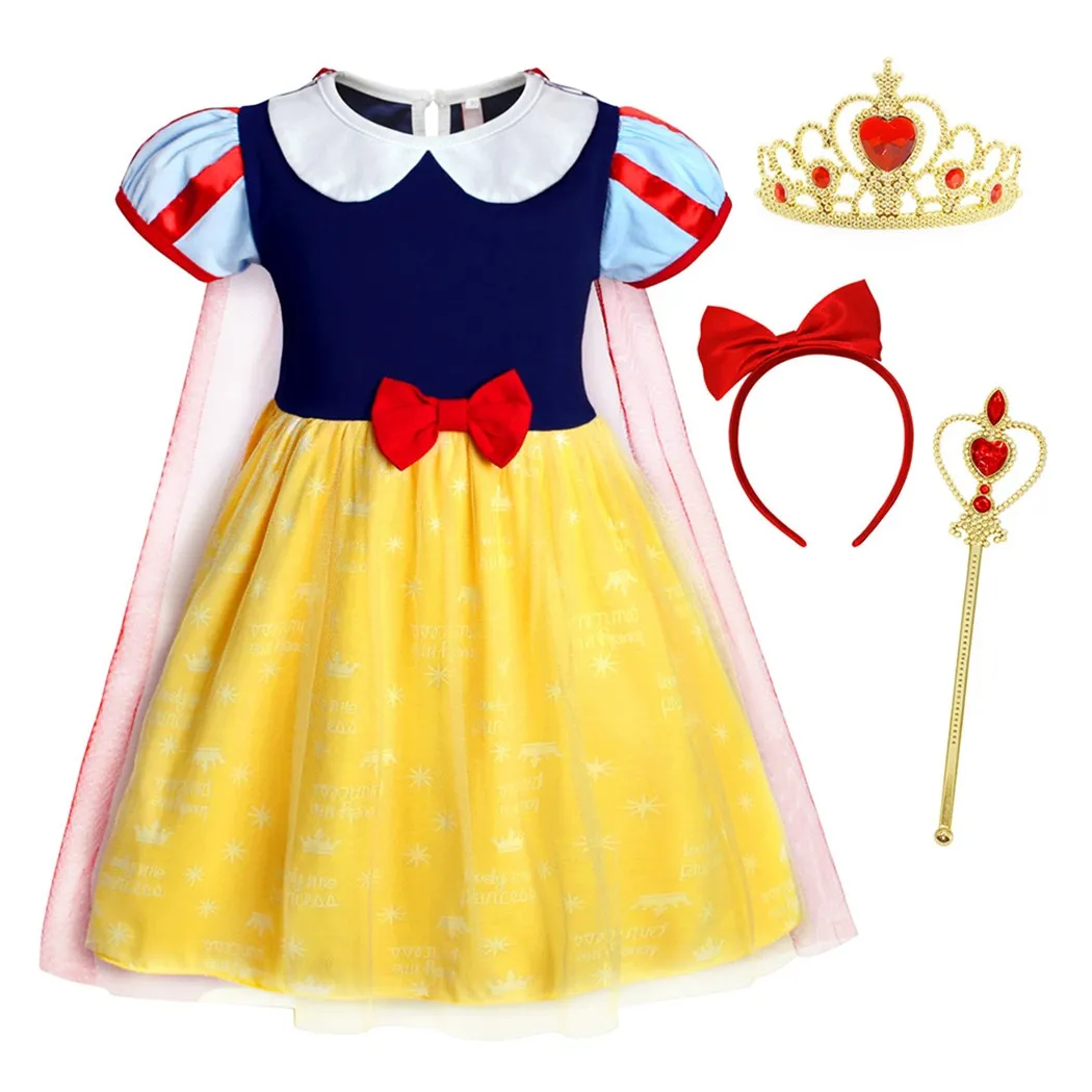 AmzBarley Girls Snow White Princess Dress Up Fancy Halloween Cosplay Costumes with cloak kids Puff Sleeve Birthday Party outfits | Детская