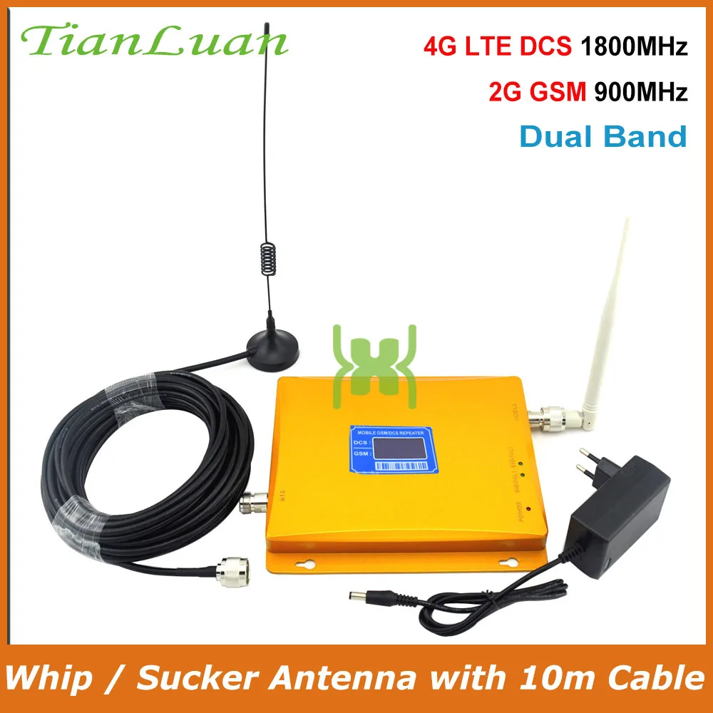 

TianLuan GSM 900Mhz DCS 1800MHz Dual Band Mobile Phone Signal Booster 2G 4G Repeater Signal Amplifier with Whip / Sucker Antenna