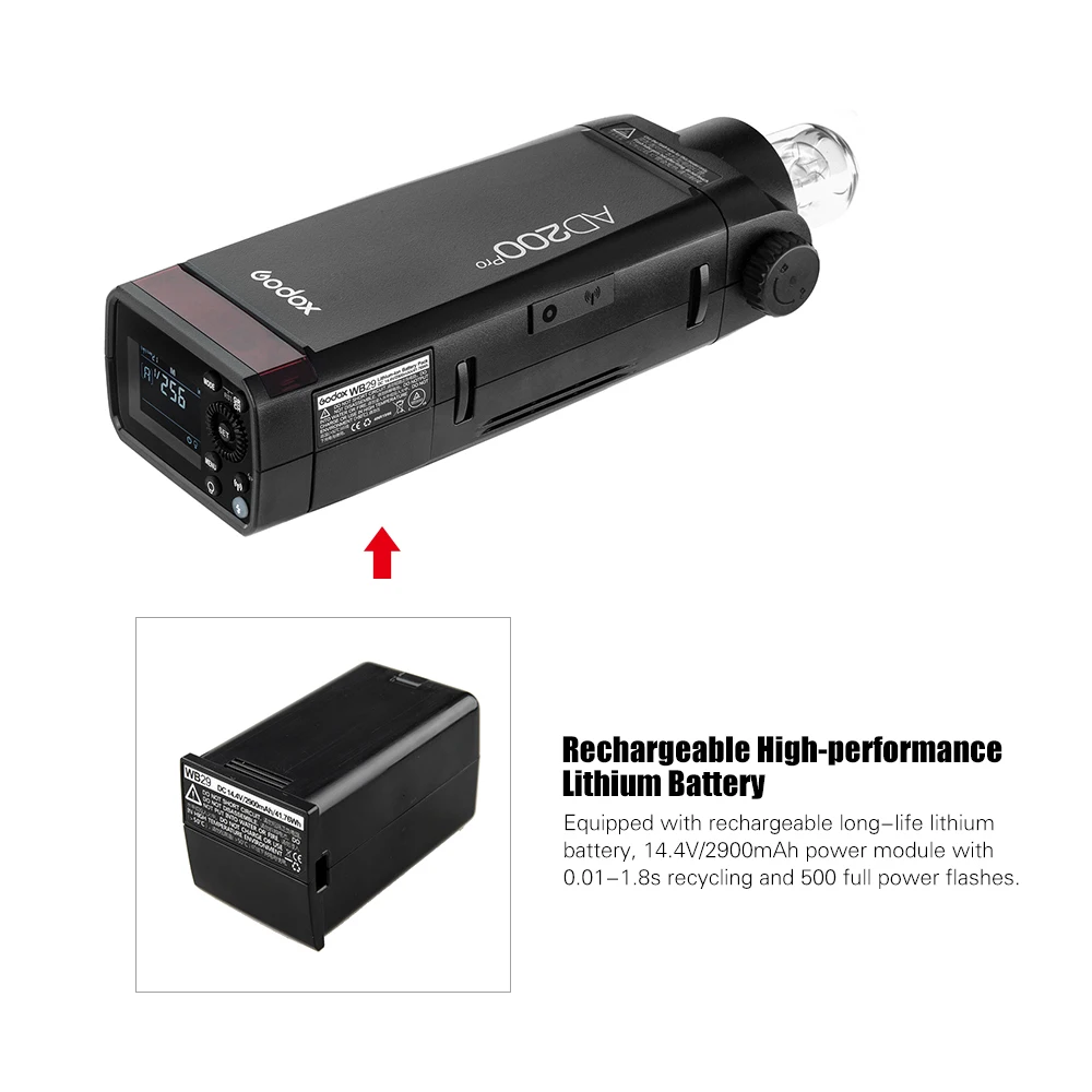 Godox AD200Pro TTL Flash светильник Wireless X System 200W Studio Quality GN60 GN52 светодиодный Speedlite 5600 ±