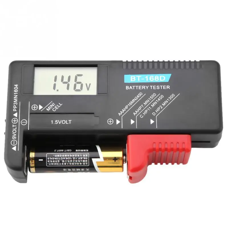 

Universal Digital LCD AA/AAA/C/D/9V/1.5V Button Cell Battery Volt Tester BT-168D Battery Tester