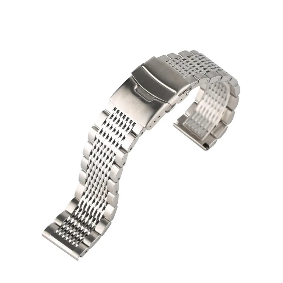 22mm black steel watch band