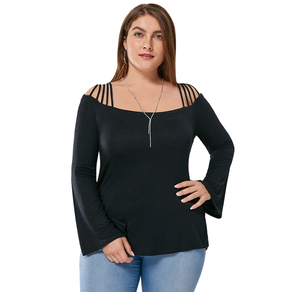 VESTLINDA 2019 Women T-shirt Plus Size Bell Sleeve Cut Out On Sale | Женская одежда
