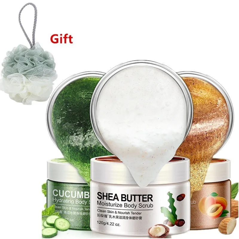 Exfoliating Gel Body Scrub Cream Shea Butter Fruit Cucumber Almond Skin