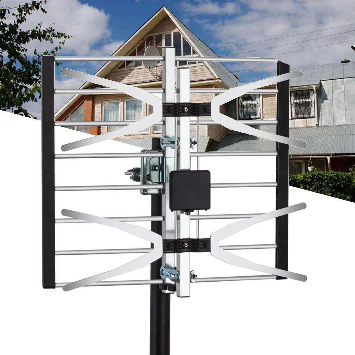 

Digital Outdoor Indoor Amplified TV Antenna 120 Miles Range Attic Aluminium HDTV Aerial Signal Booster Equipment Kit Set