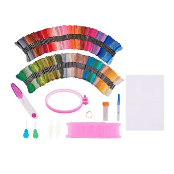 

164 Pack Full Range Of Embroidery Starter Kit Including 100 Color threads 5pcs Plastic Embroidery hoop 2pcs 12 By 18-inch 14